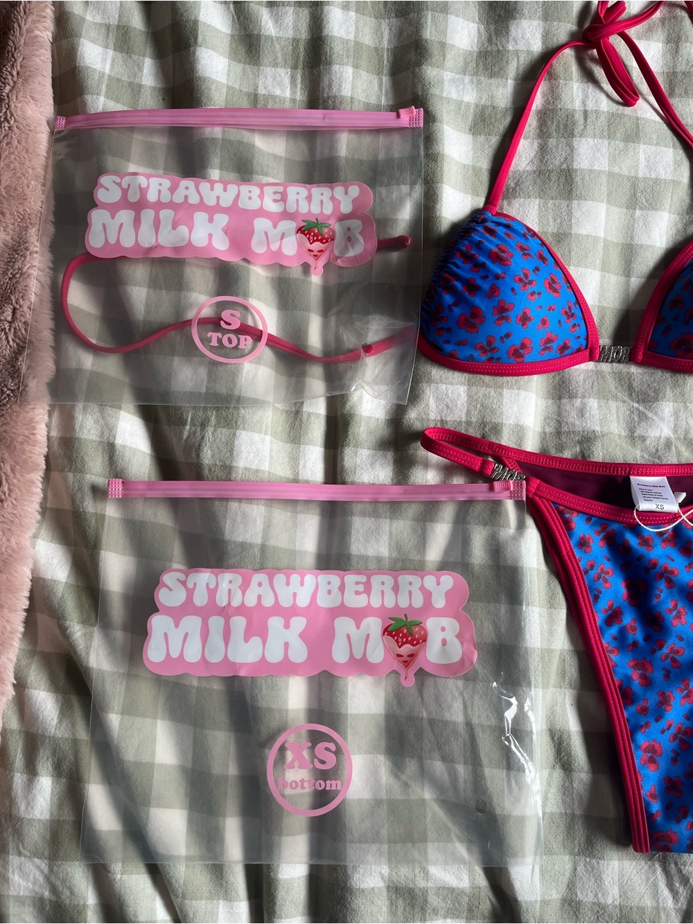 Strawberry Milk Mob Blue & Hot Pink Strawberry Bikini Set